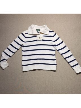Lauren Jeans Co Ralph Lauren Small Nautical Striped Cotton Sweater Gold Clasps